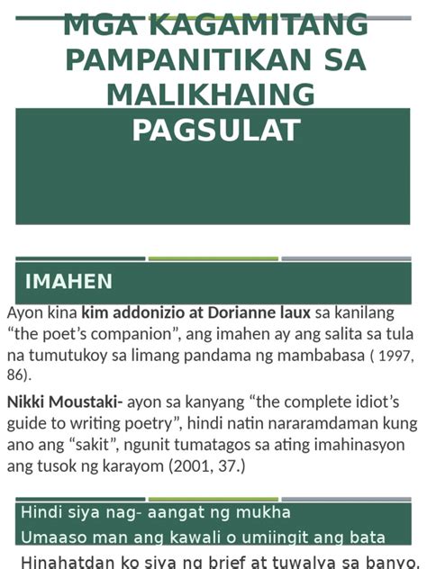 Mga Kagamitang Pampanitikan Sa Malikhaing Pagsulat: Mga.